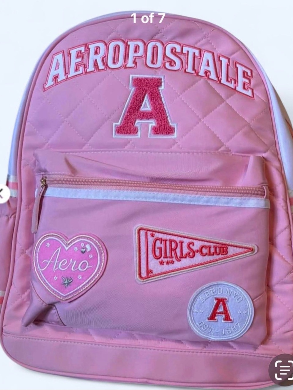 Aeropostale Pink Quilted Girls Club Backpack with Patches